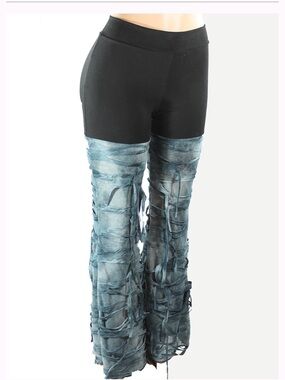 Una Starr Blue Dangle Shredder Women's Black High-Waist Pants